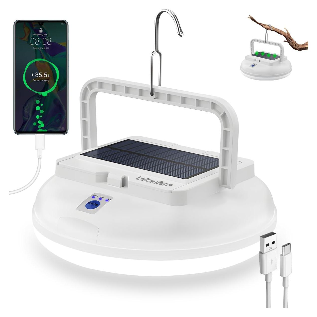 Luz Solar de Camping LeKaufen 4500LM Recargable USB IPX4