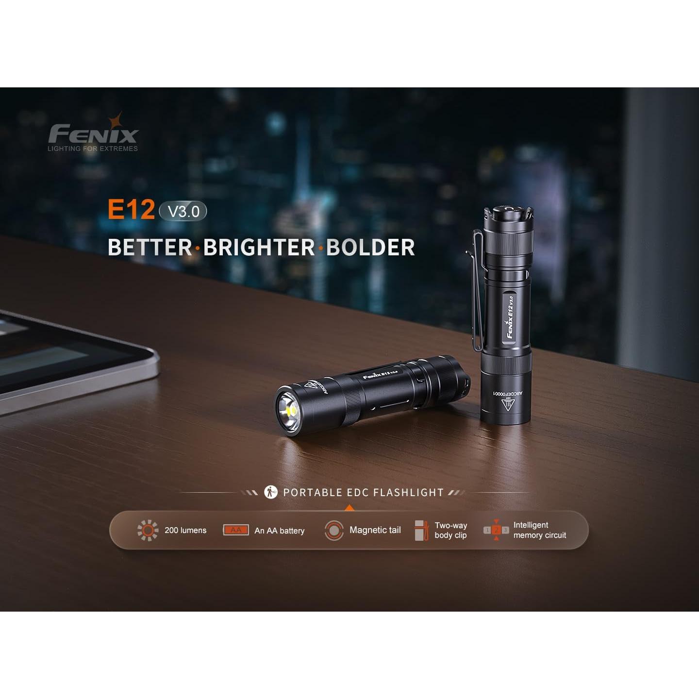 Linterna EDC Fenix E12 V3.0 200 Lúmenes 1xAA Portátil