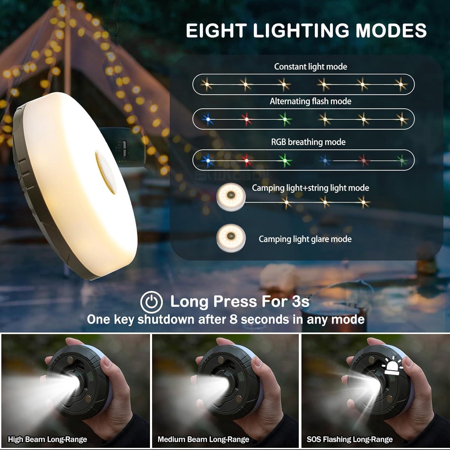 Paquete de 2 Luces de Camping Sutaig 4 en 1 Impermeables
