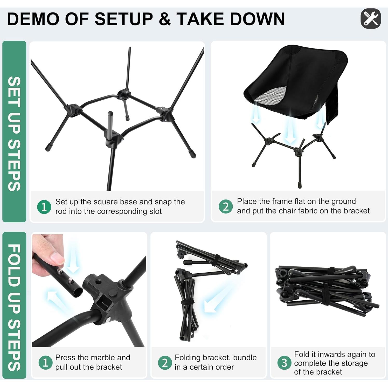 Silla de Camping Plegable Howjoe Negra Altura Ajustable 1.56 kg