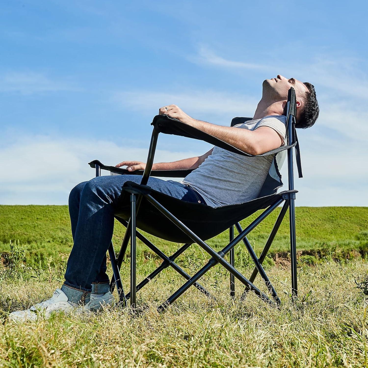 Silla de Camping Plegable PORTAL XXL, Soporta 272 kg, Negro/Gris