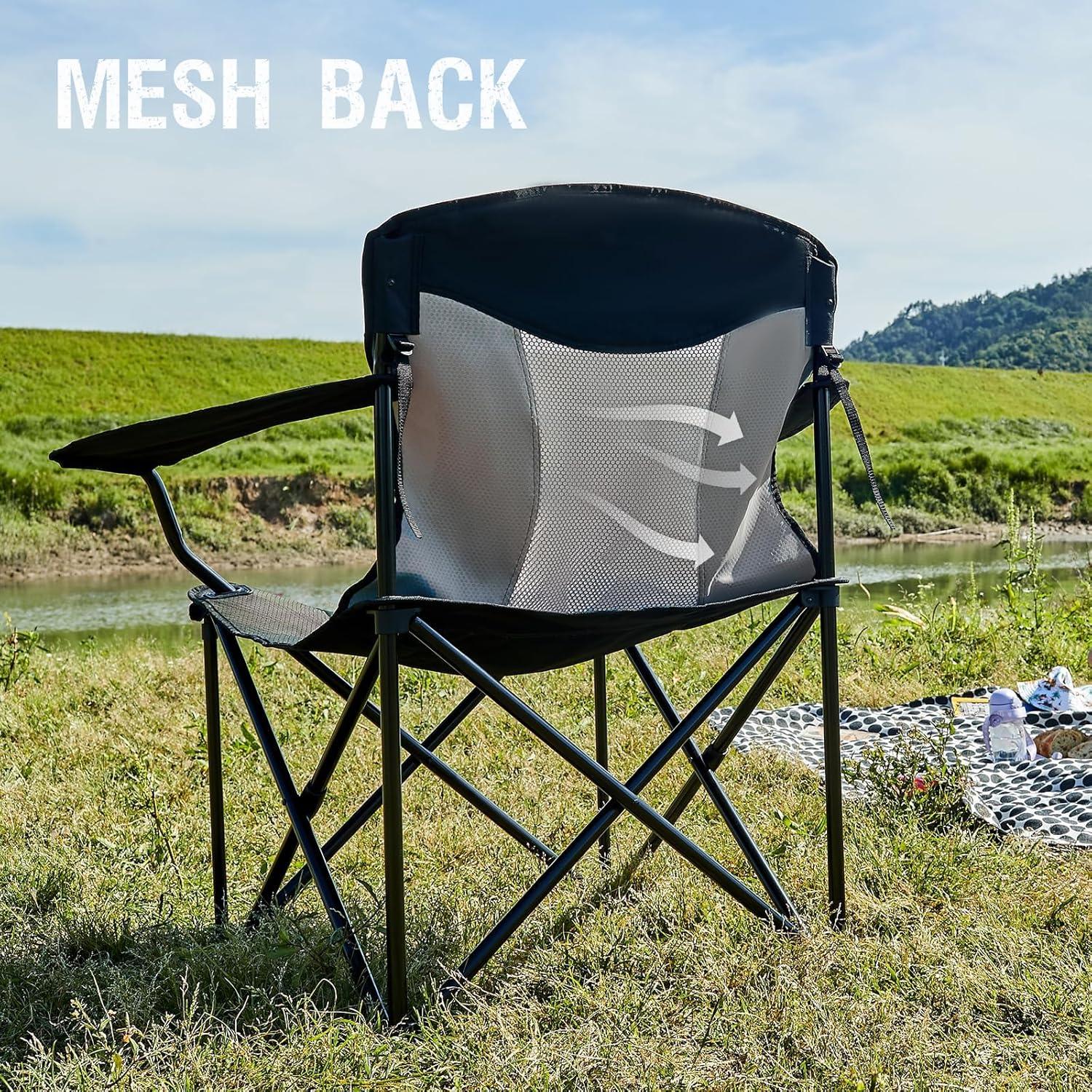 Silla de Camping Plegable PORTAL XXL, Soporta 272 kg, Negro/Gris
