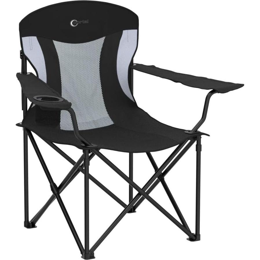 Silla de Camping Plegable PORTAL XXL, Soporta 272 kg, Negro/Gris