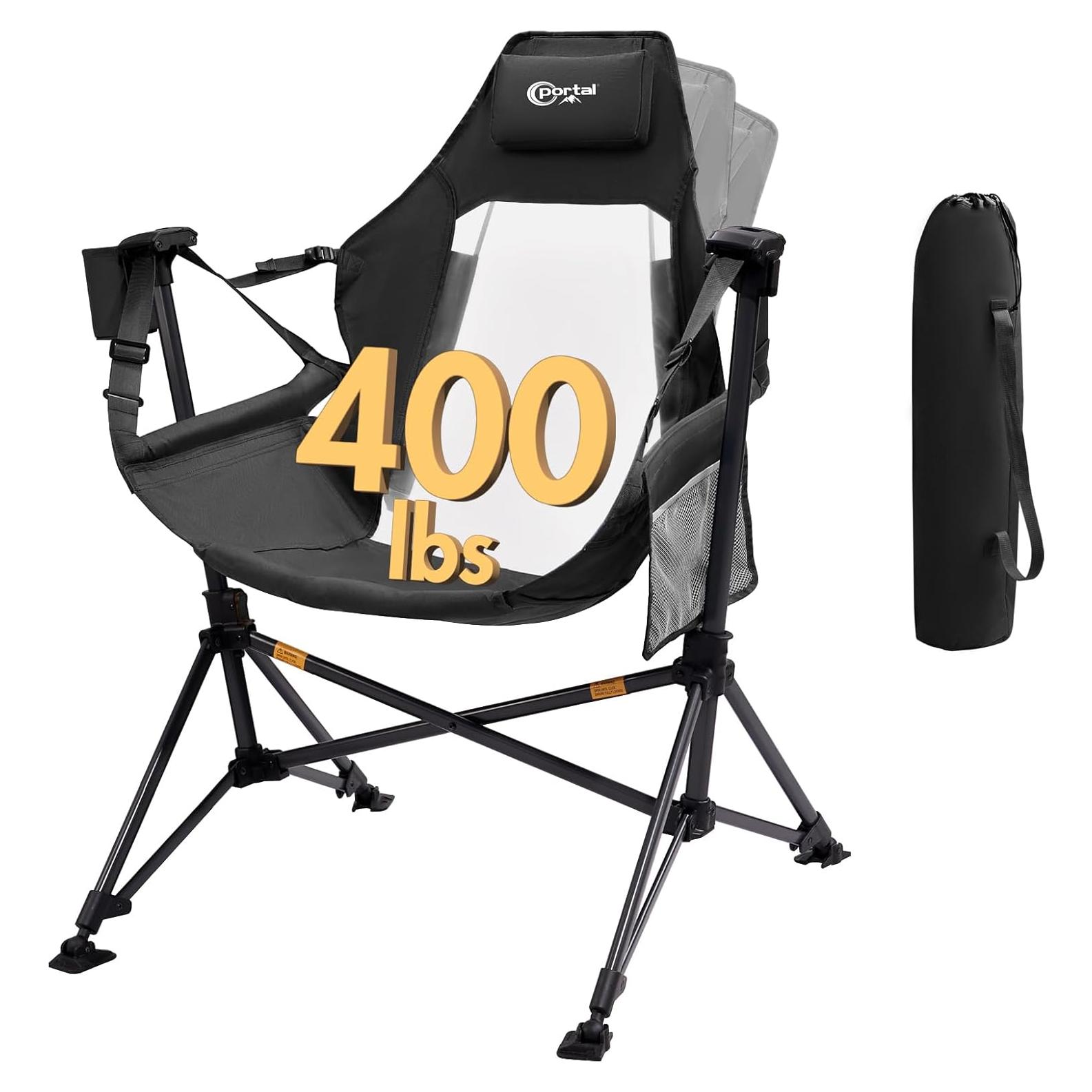 Silla de Hamaca Plegable PORTAL con Respaldo Alto Negro 181 kg