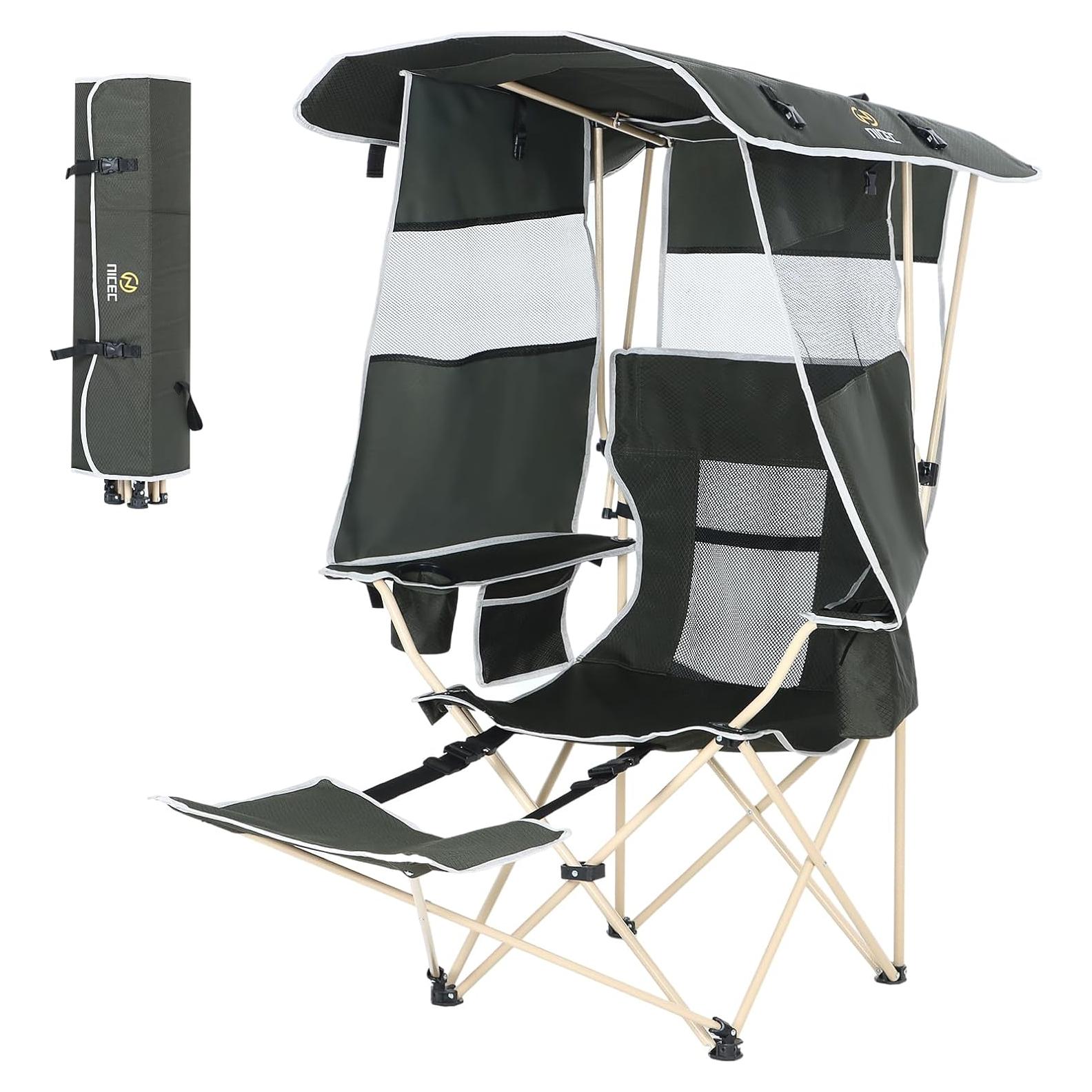 Silla de Camping Plegable Nice C Verde con Dosel y Reposapiés