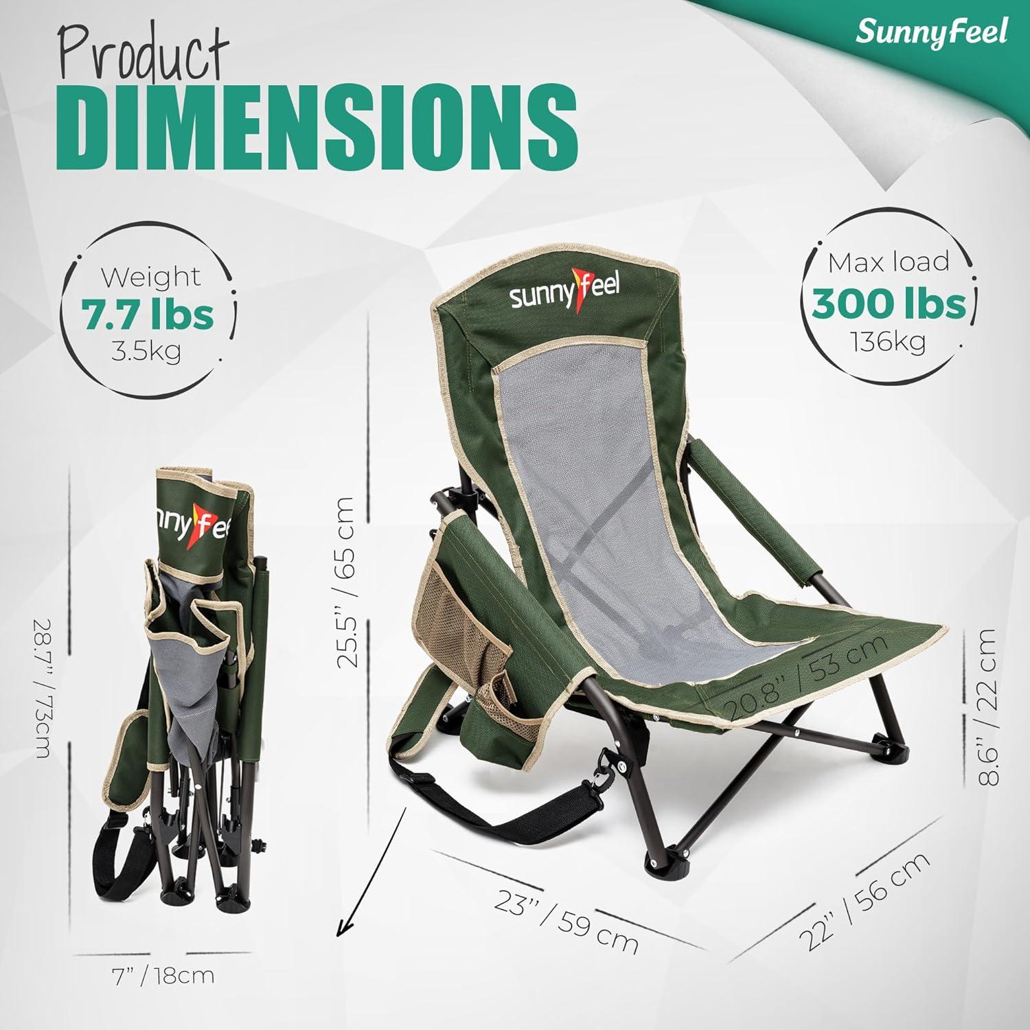 Silla de Playa Plegable Sunnyfeel 2 Pack con Porta Vasos