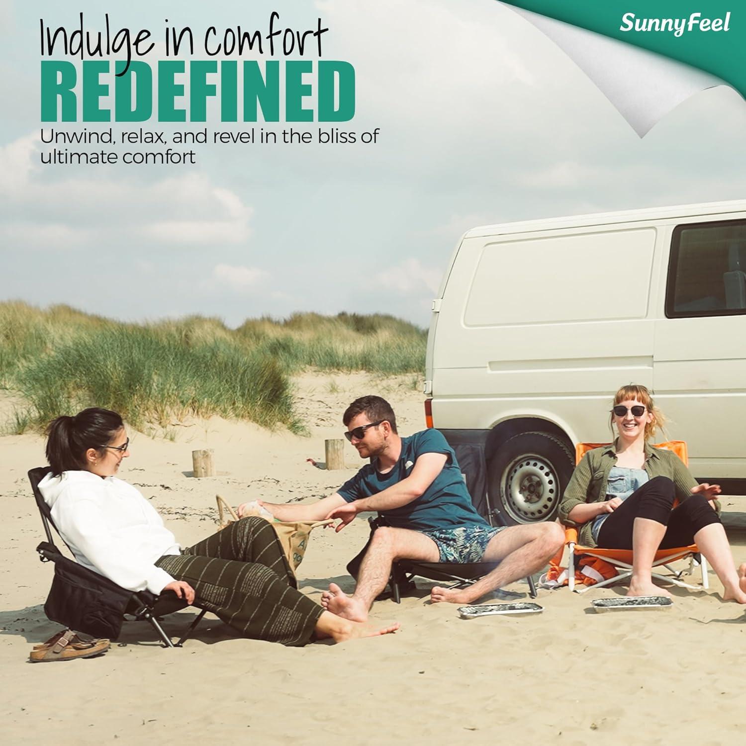 Silla de Playa Plegable Sunnyfeel 2 Pack con Porta Vasos