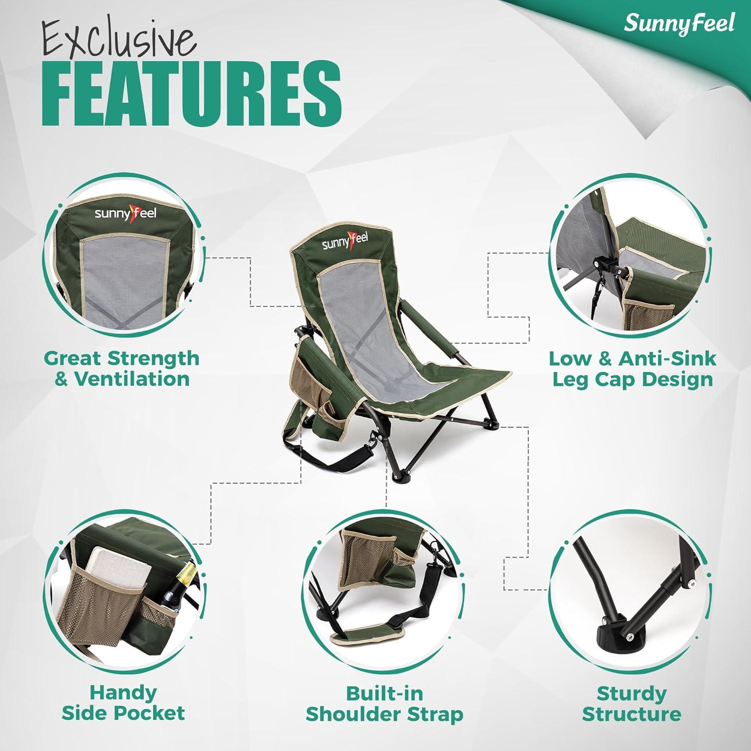 Silla de Playa Plegable Sunnyfeel 2 Pack con Porta Vasos