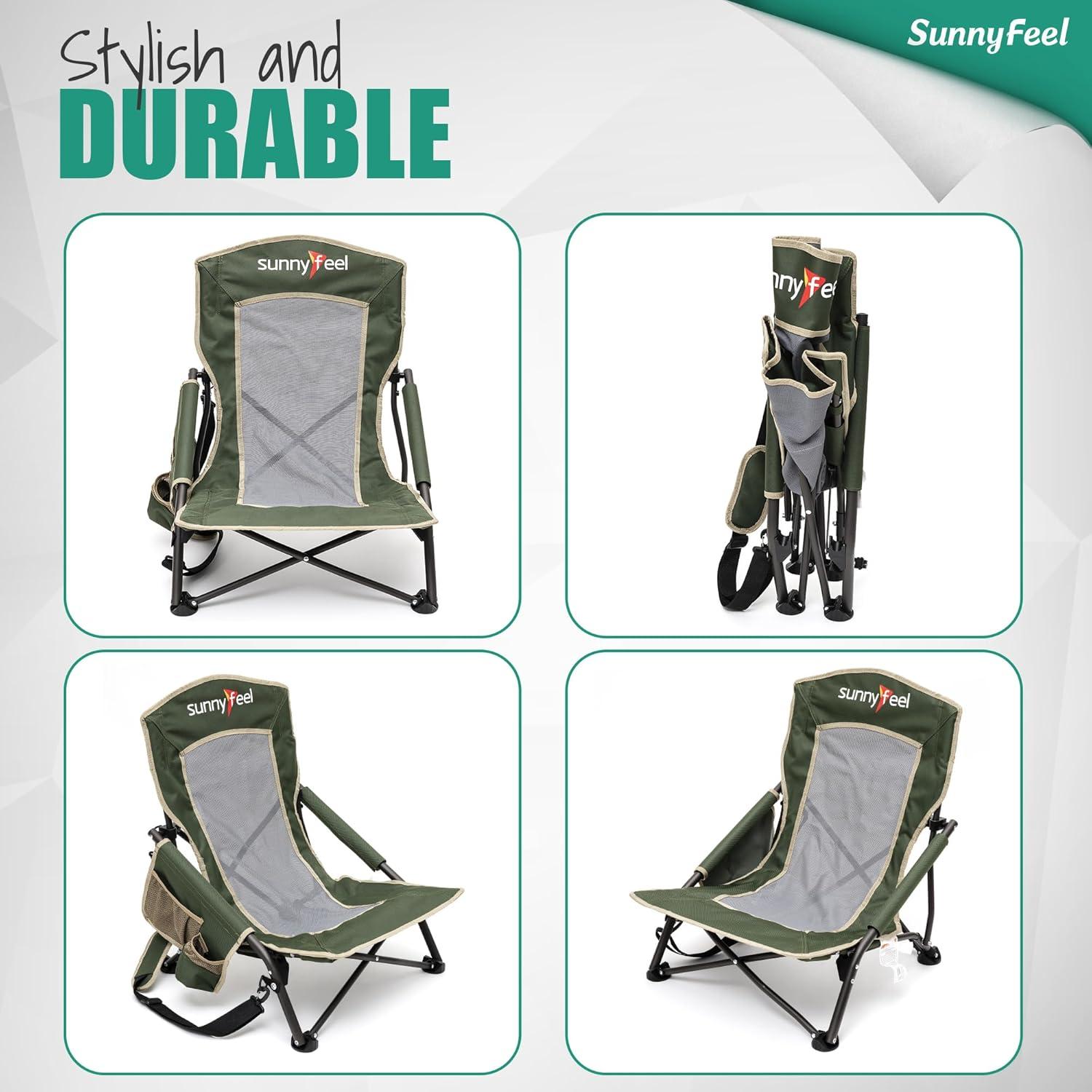 Silla de Playa Plegable Sunnyfeel 2 Pack con Porta Vasos