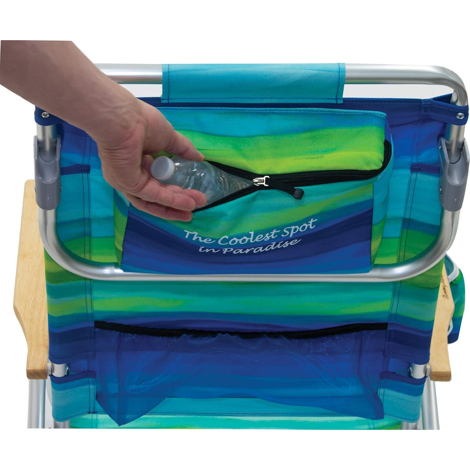 2-Pack 5-Position Classic Lay Flat Backpack Beach Chair with Cooler and Cup Holder, Portable Folding Beach Chair for Tanning, Blue/Green