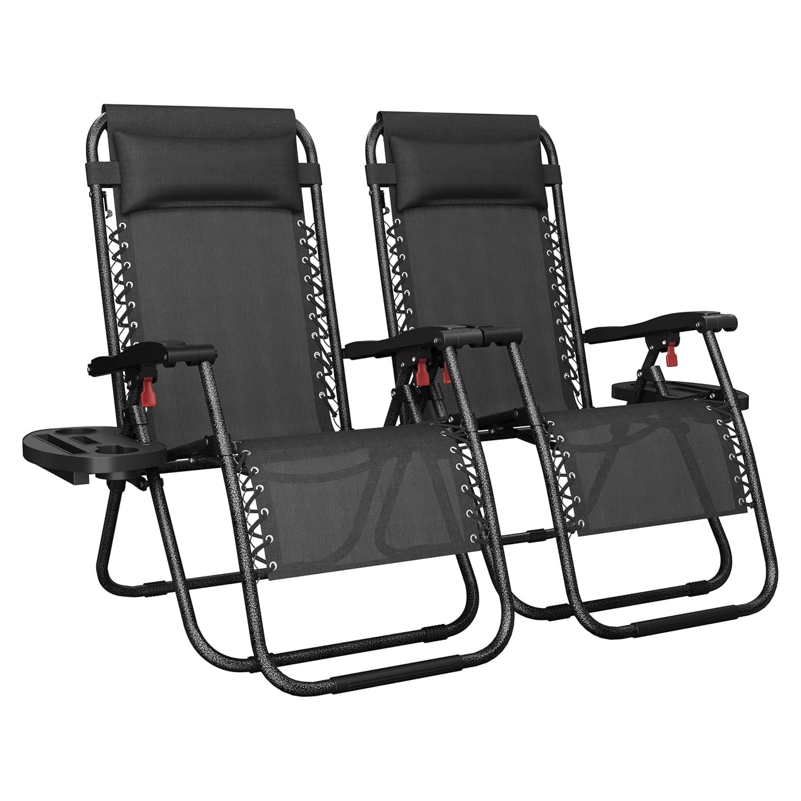 Sillas de Lounge Plegables Yaheetech Gravedad Cero con Cojines - Juego de 2