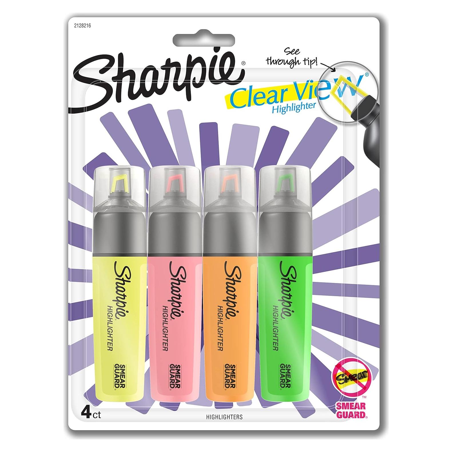 Resaltadores Sharpie Clear View Punta Cincel 4 Colores