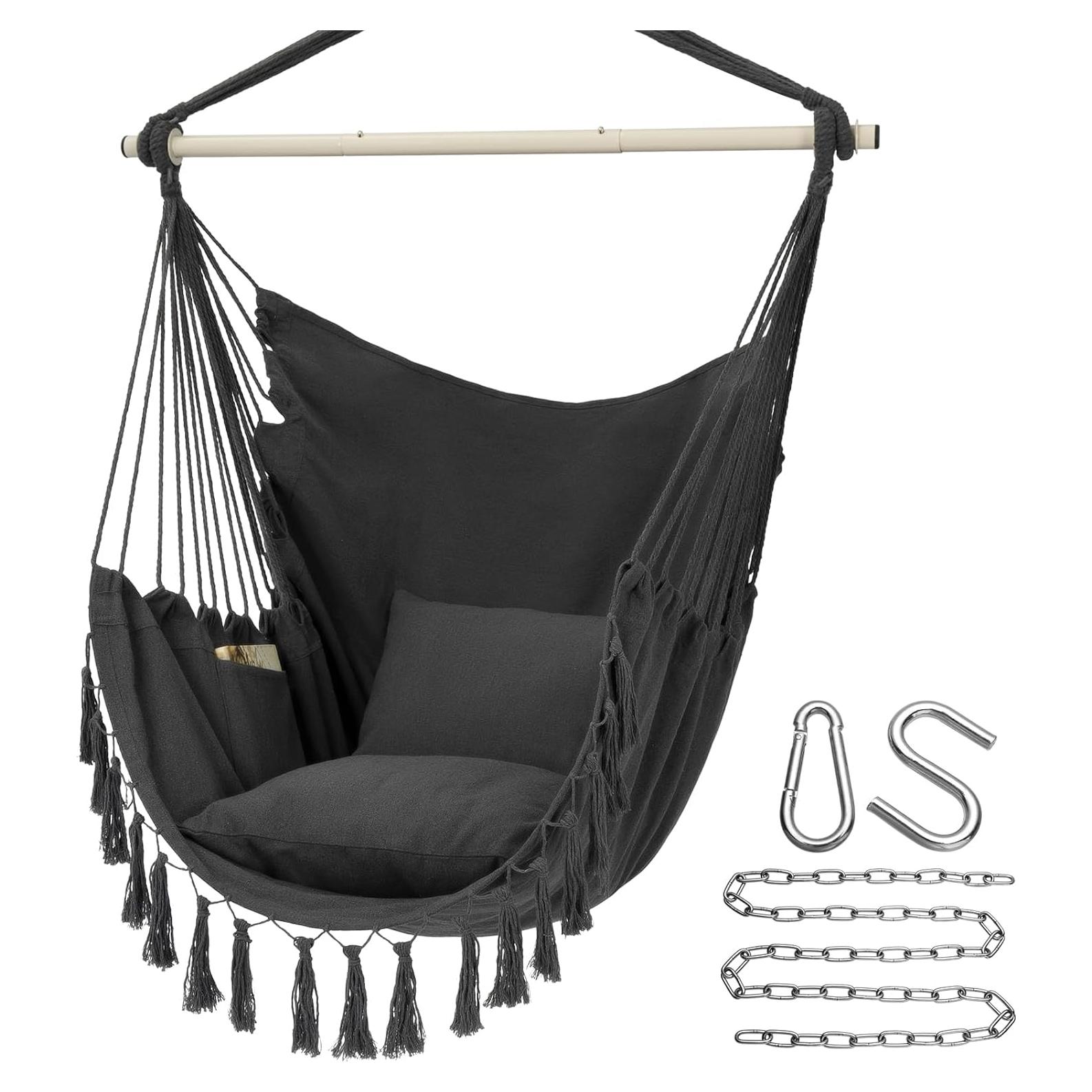 Silla Hamaca Colgante Y-STOP Gris Oscuro, 227 Kg, 2 Cojines