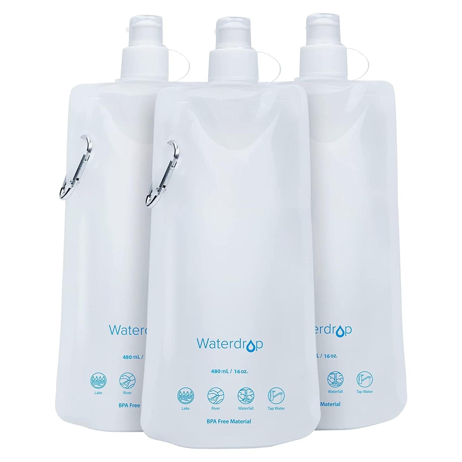 Bolsa de Agua Colapsable Waterdrop 16 oz - Paquete de 3, Libre de BPA