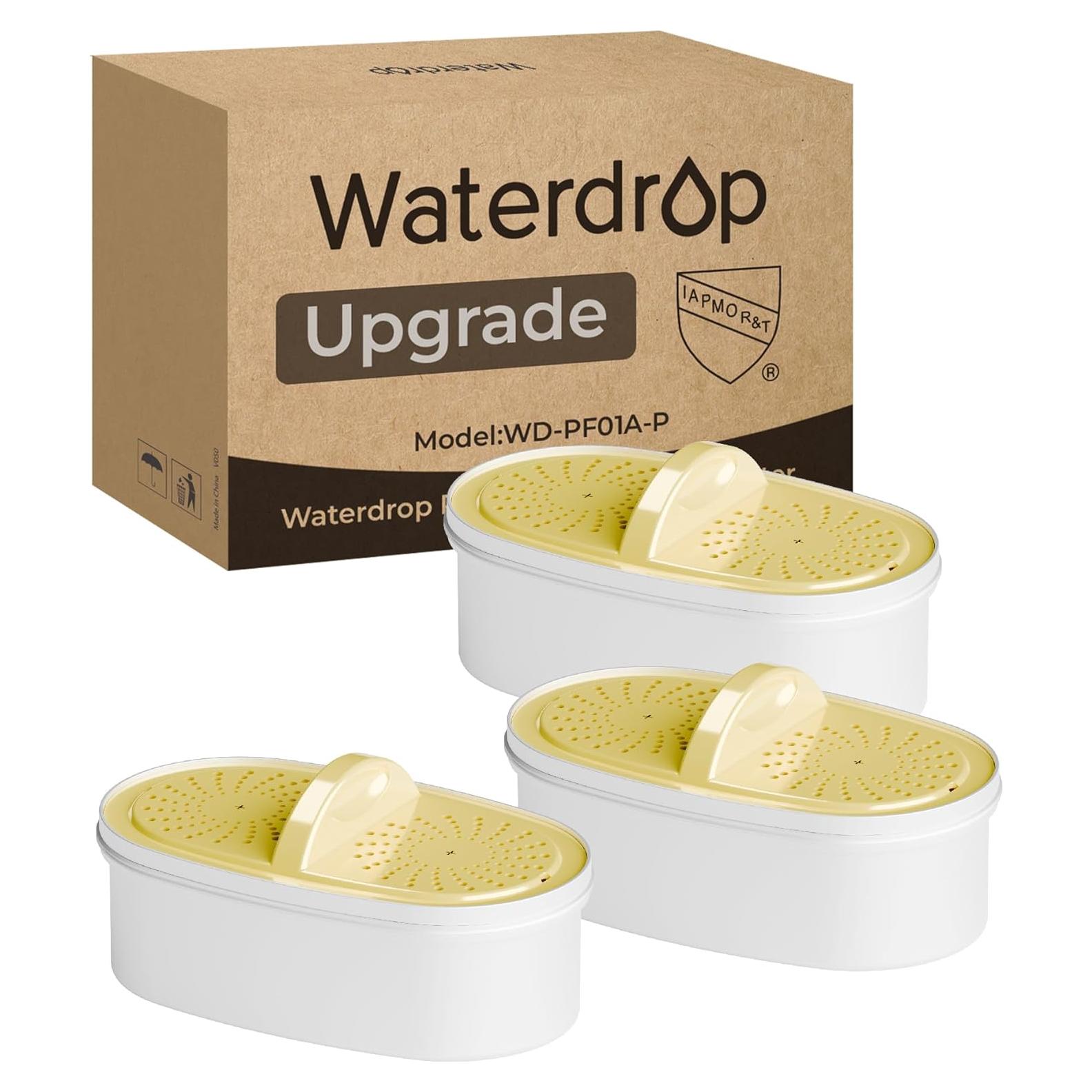 [Original] Waterdrop Upgrade NSF 53&42&372 Certified Replacement Filters, for All Waterdrop Pitcher and Dispenser, Reduces PFAS, PFOA/PFOS, Chlorine, Cadmium, Copper, Mercury, 3 Packs