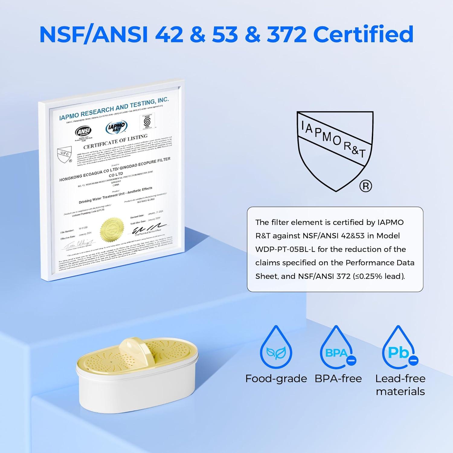 [Original] Waterdrop Upgrade NSF 53&42&372 Certified Replacement Filters, for All Waterdrop Pitcher and Dispenser, Reduces PFAS, PFOA/PFOS, Chlorine, Cadmium, Copper, Mercury, 3 Packs