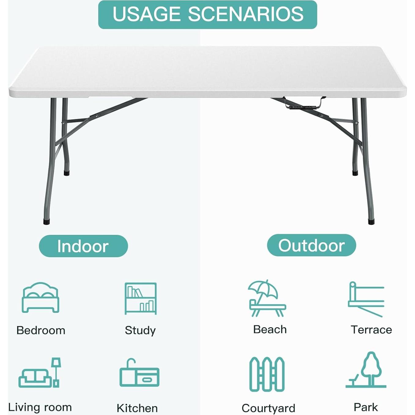 Mesa Plegable Blanca Genérico 1.83 m para Interior y Exterior