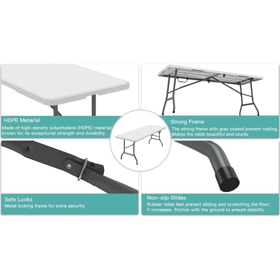 Mesa Plegable Blanca Genérico 1.83 m para Interior y Exterior