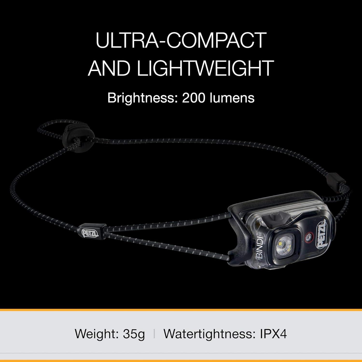 Linterna Frontal Recargable PETZL Bindi 200 Lúmenes Negra