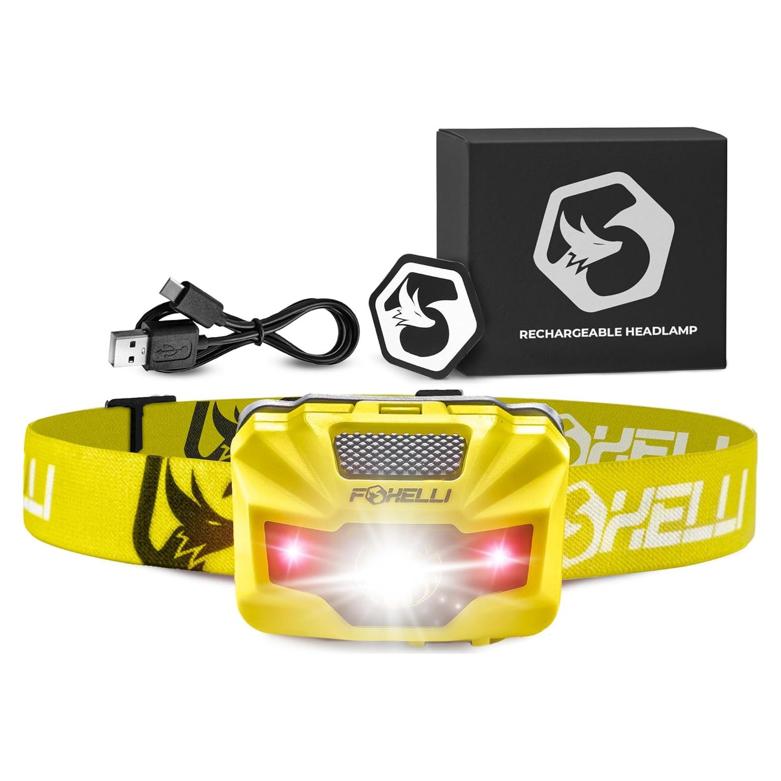 Linterna Frontal LED Foxelli MX200 - Recargable, Impermeable, 180 Lúmenes