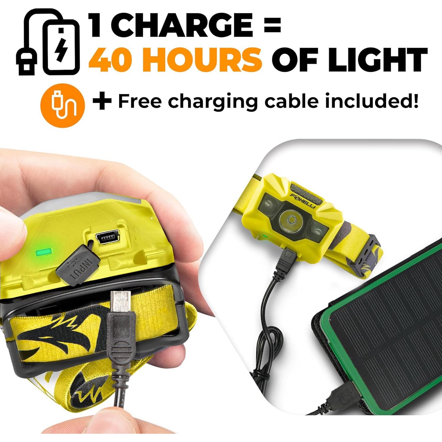 Linterna Frontal LED Foxelli MX200 - Recargable, Impermeable, 180 Lúmenes