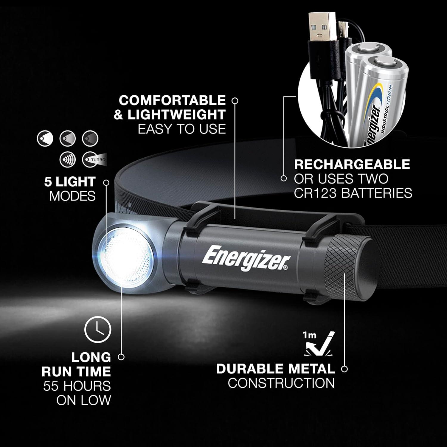 Linterna Frontal LED Energizer Híbrida 1000 Lúmenes IPX4