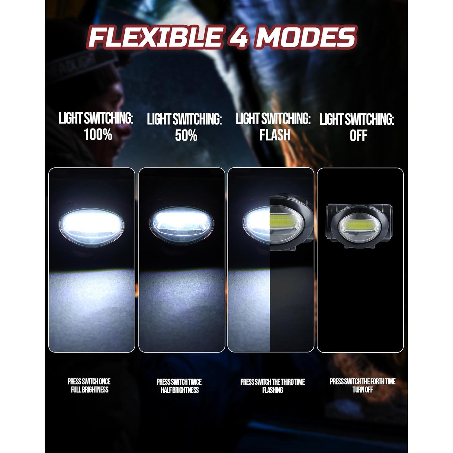 Camping Headlamp Flashlight 8 Pack, Outdoor Super Bright COB Head Lamp Gear for Running, Reading, Hiking, Walking, Climbing, Fishing, Hunting, Jogging, Headlight Multipack for Adults, Kids