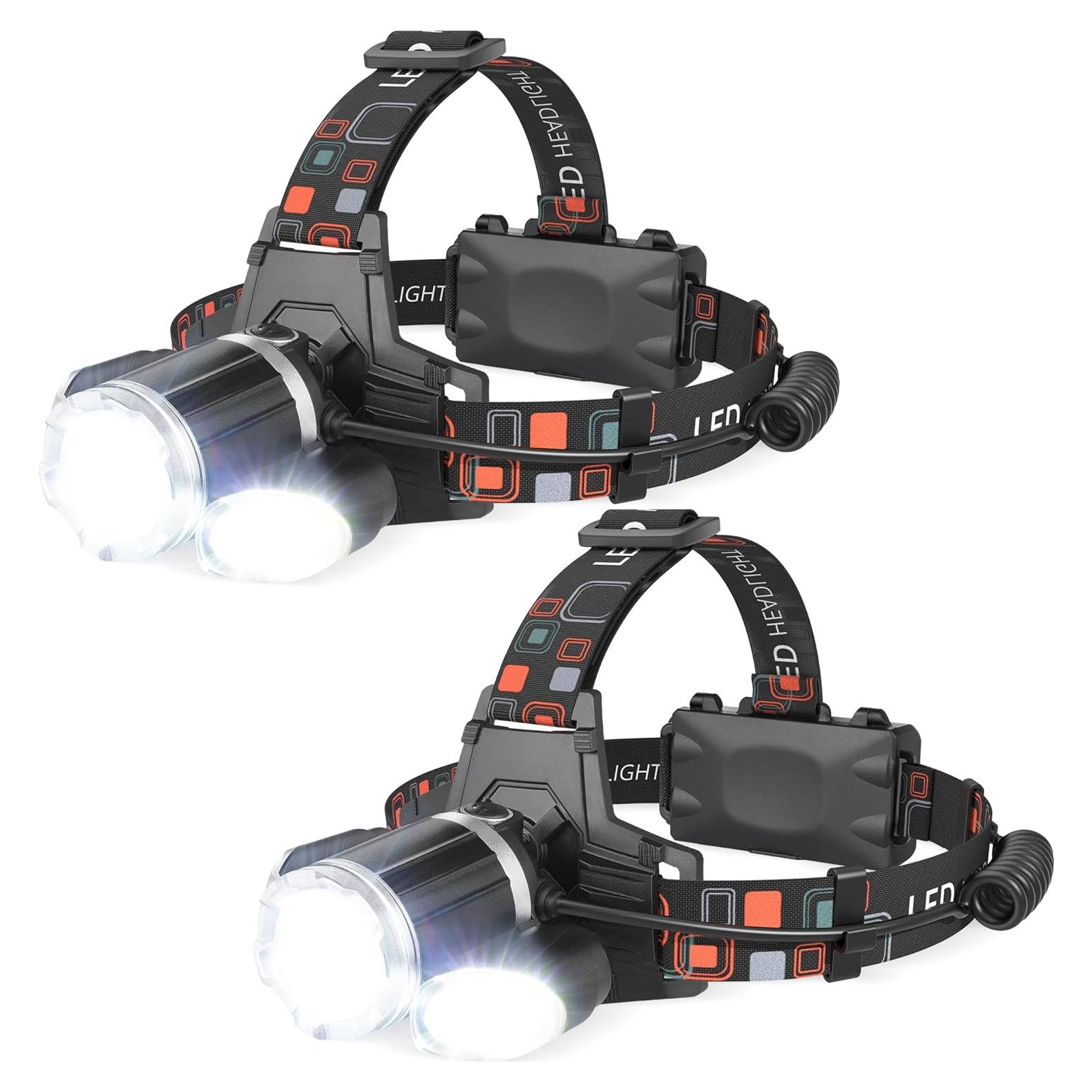 Paquete de 2 Linternas Frontales Recargables BOBKID 1500 Lúmenes