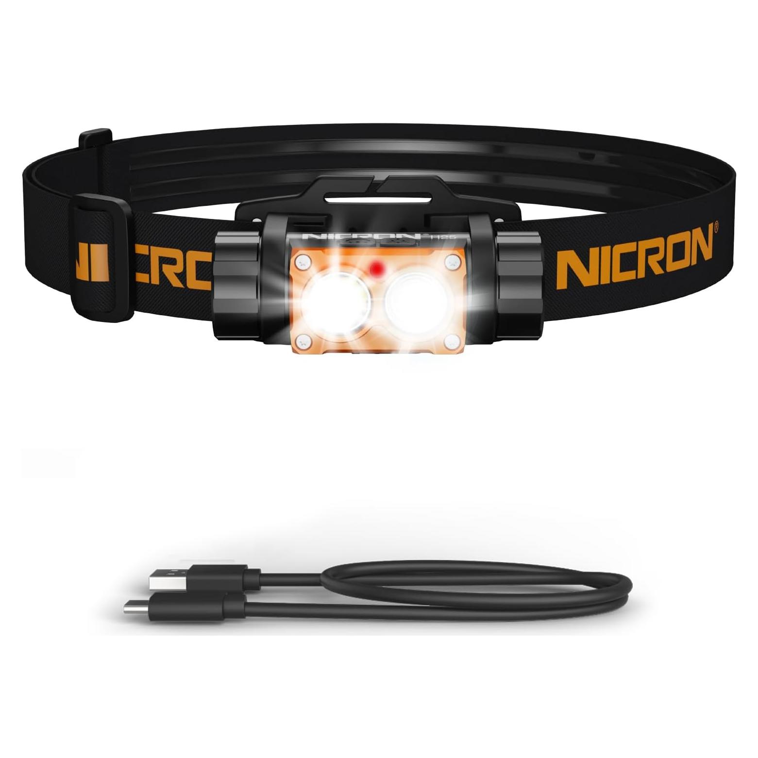 Linterna Frontal Recargable NICRON H25 1500 Lúmenes LED 180°