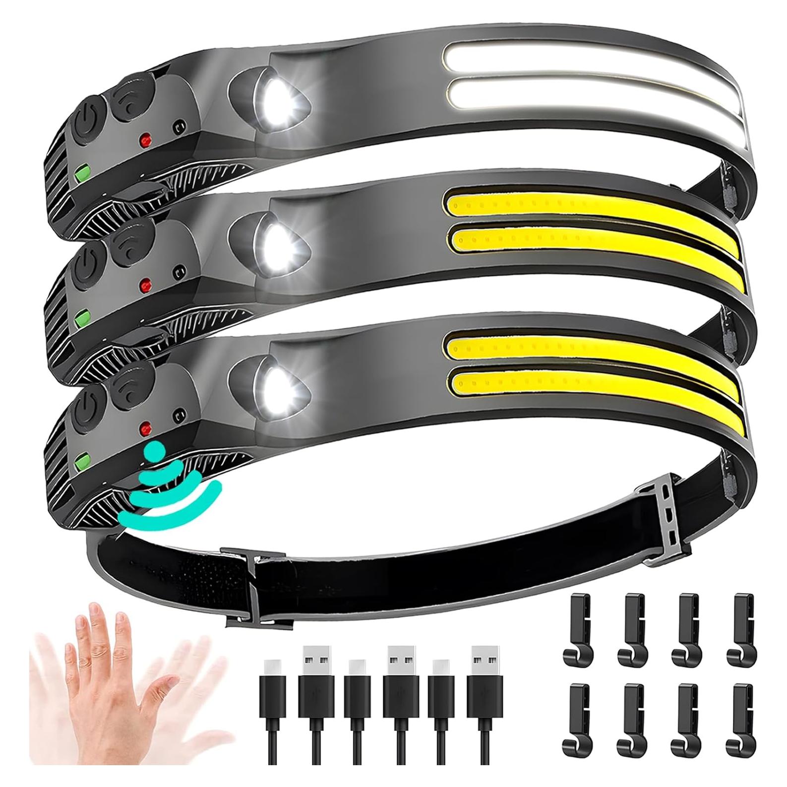 Linterna Frontal LED Beccason 3PCS 230° COB Recargable