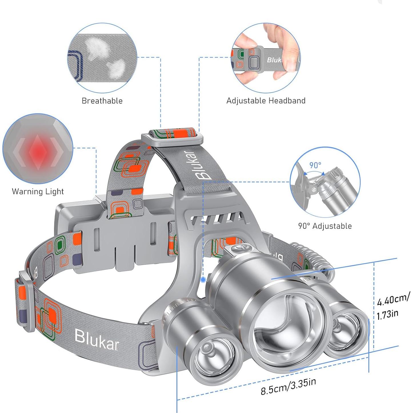 Linterna Frontal LED Blukar K9116 Recargable IPX6 5 Modos