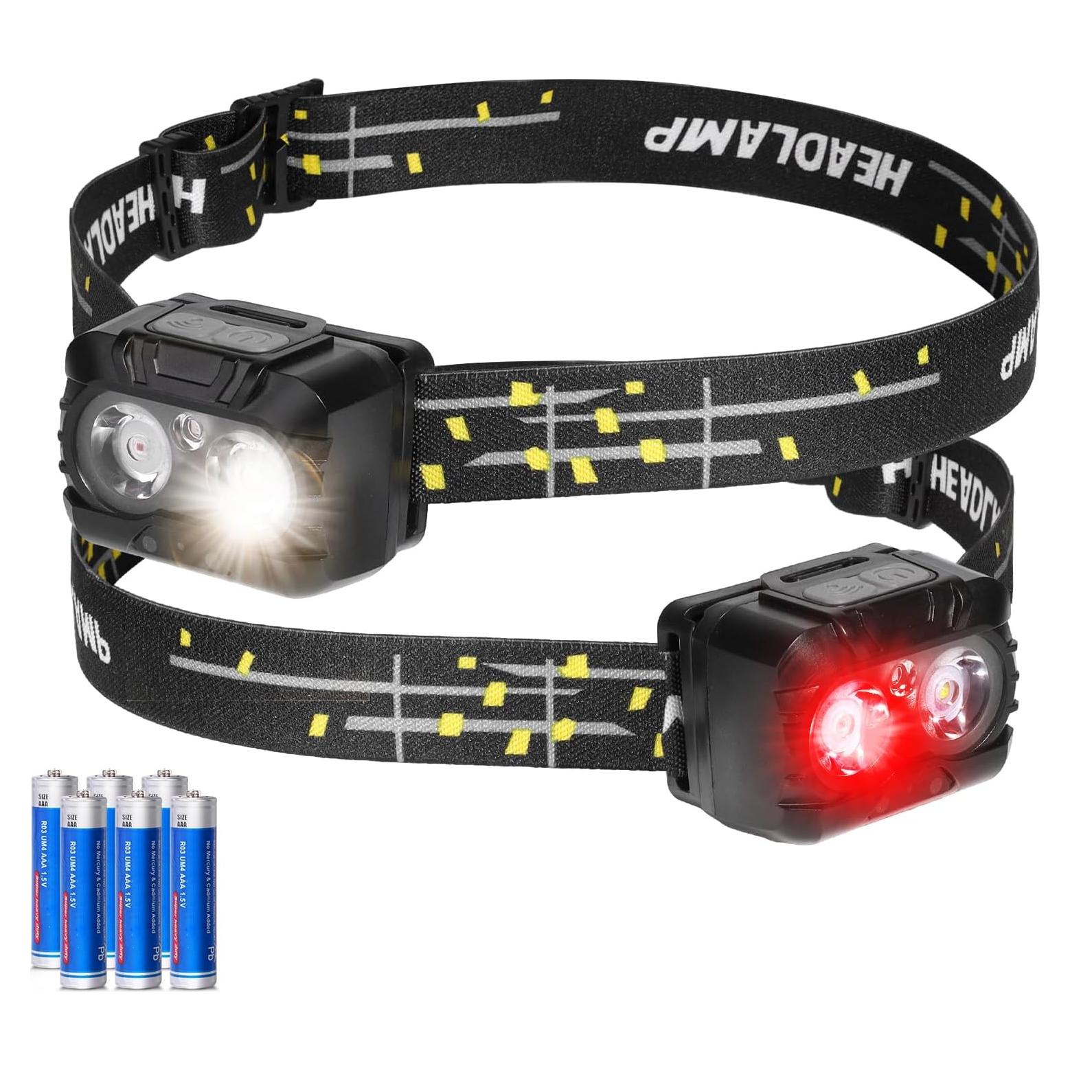 Linterna Frontal LED KunHe Rojo/Blanco 250 Lúmenes 2-Pack