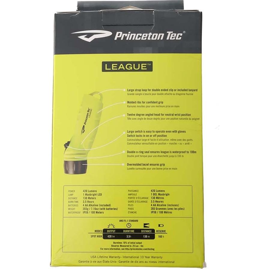 Linterna LED Princeton Tec League Amarillo Neón 420 Lúmenes