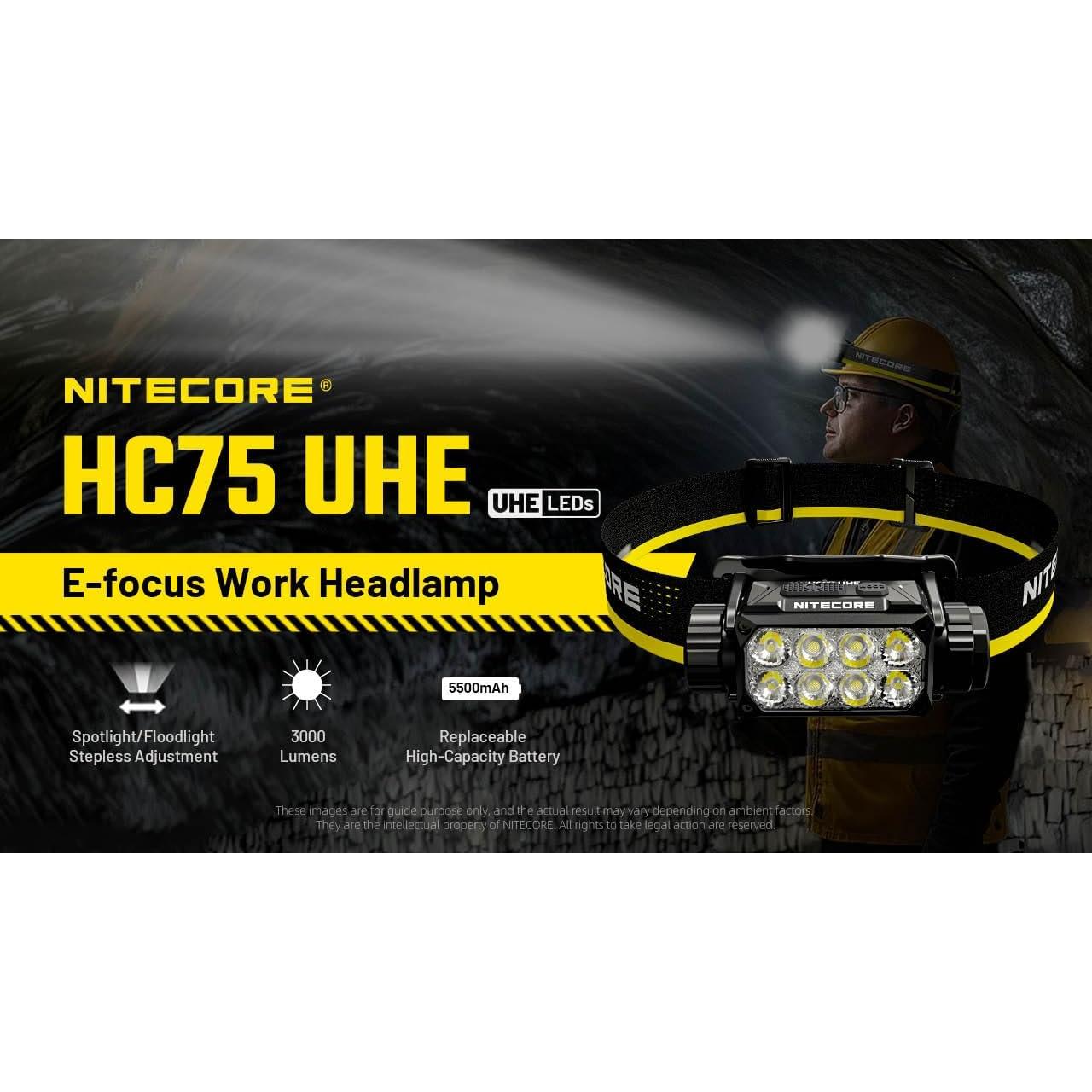 Linterna Frontal Nitecore HC75 UHE 3000 Lúmenes Recargable USB-C