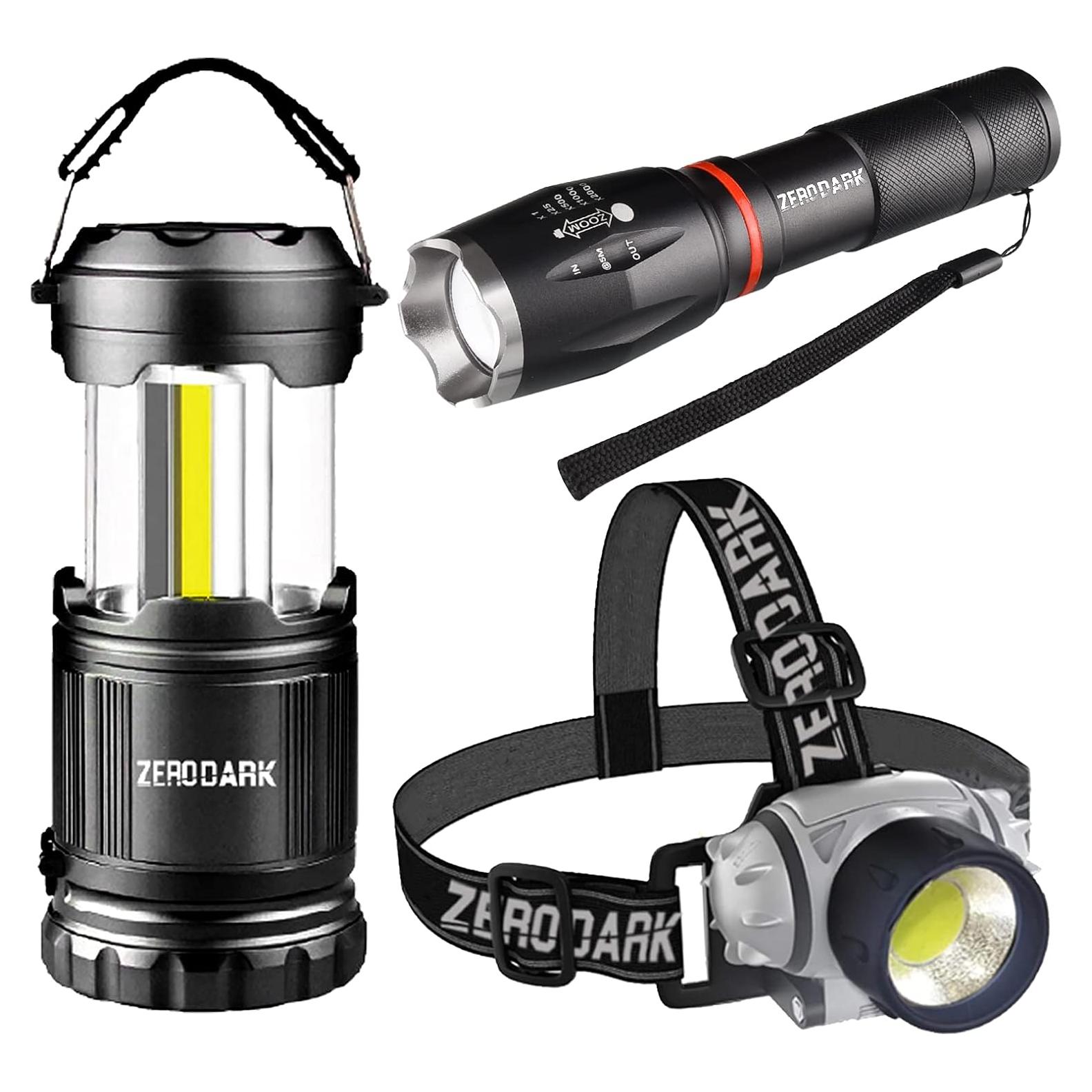 Juego de Linternas LED 3 Piezas ZeroDark - Cabeza y Camping