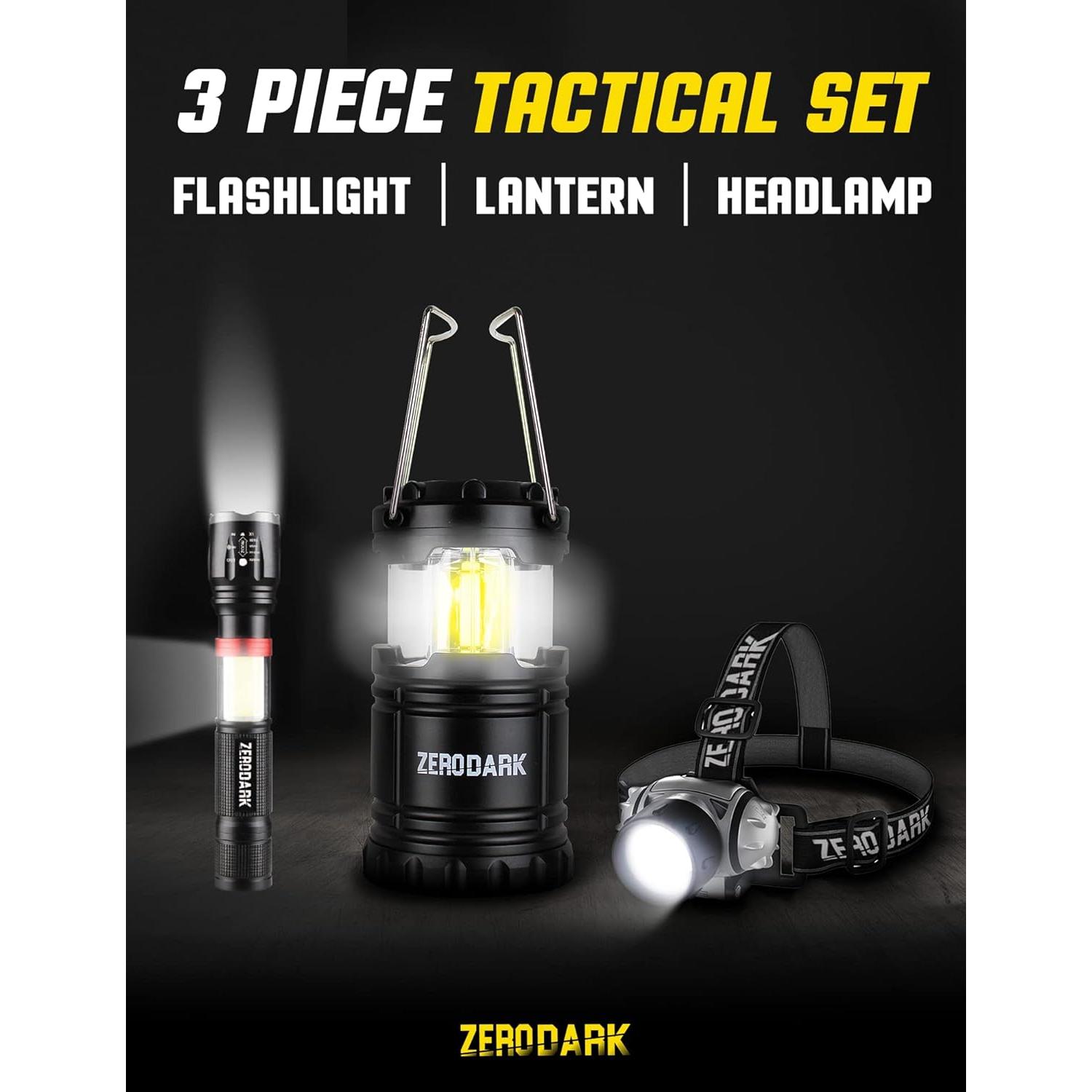 Juego de Linternas LED 3 Piezas ZeroDark - Cabeza y Camping