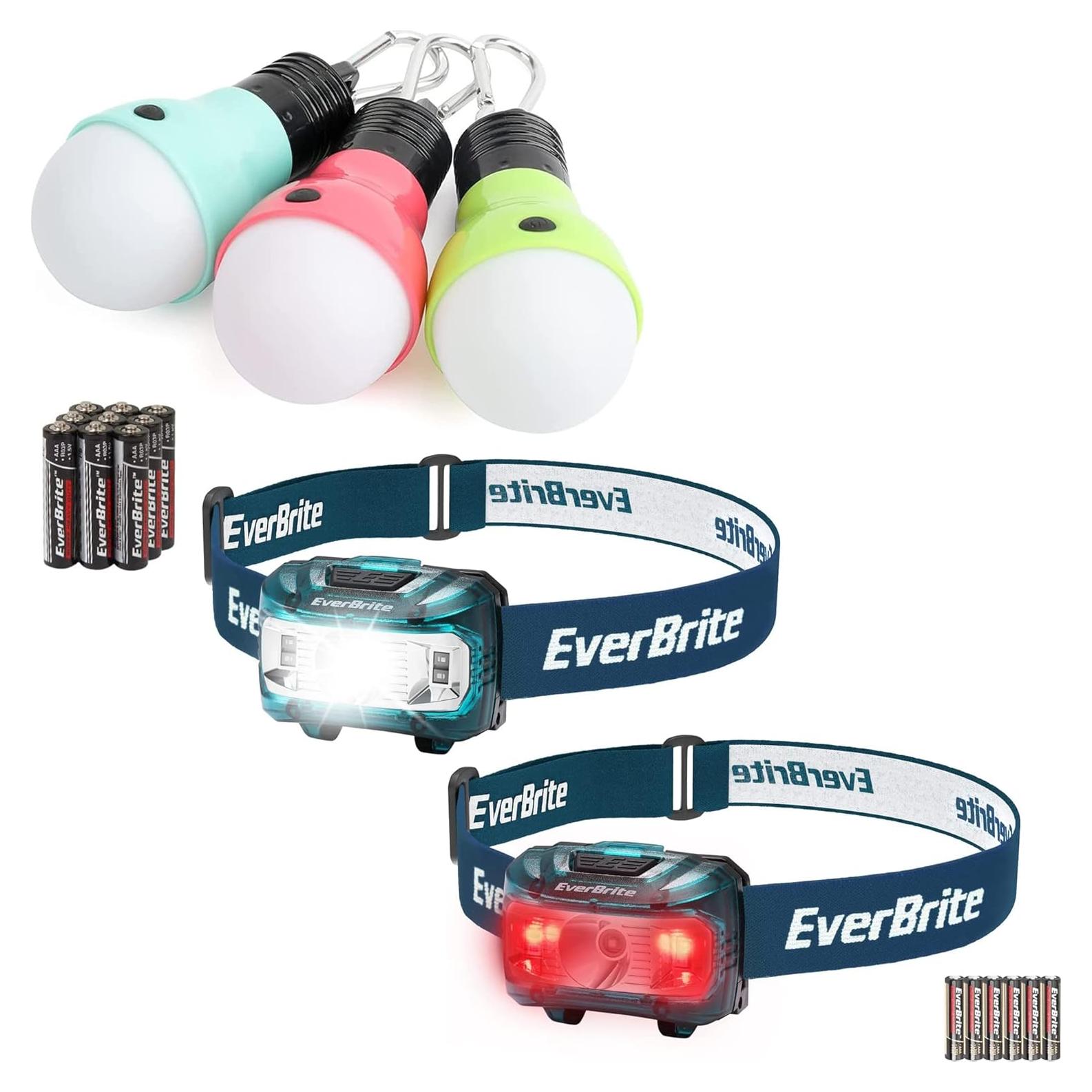 Paquete 3 Luces de Camping y 5 Linternas Frontales EverBrite