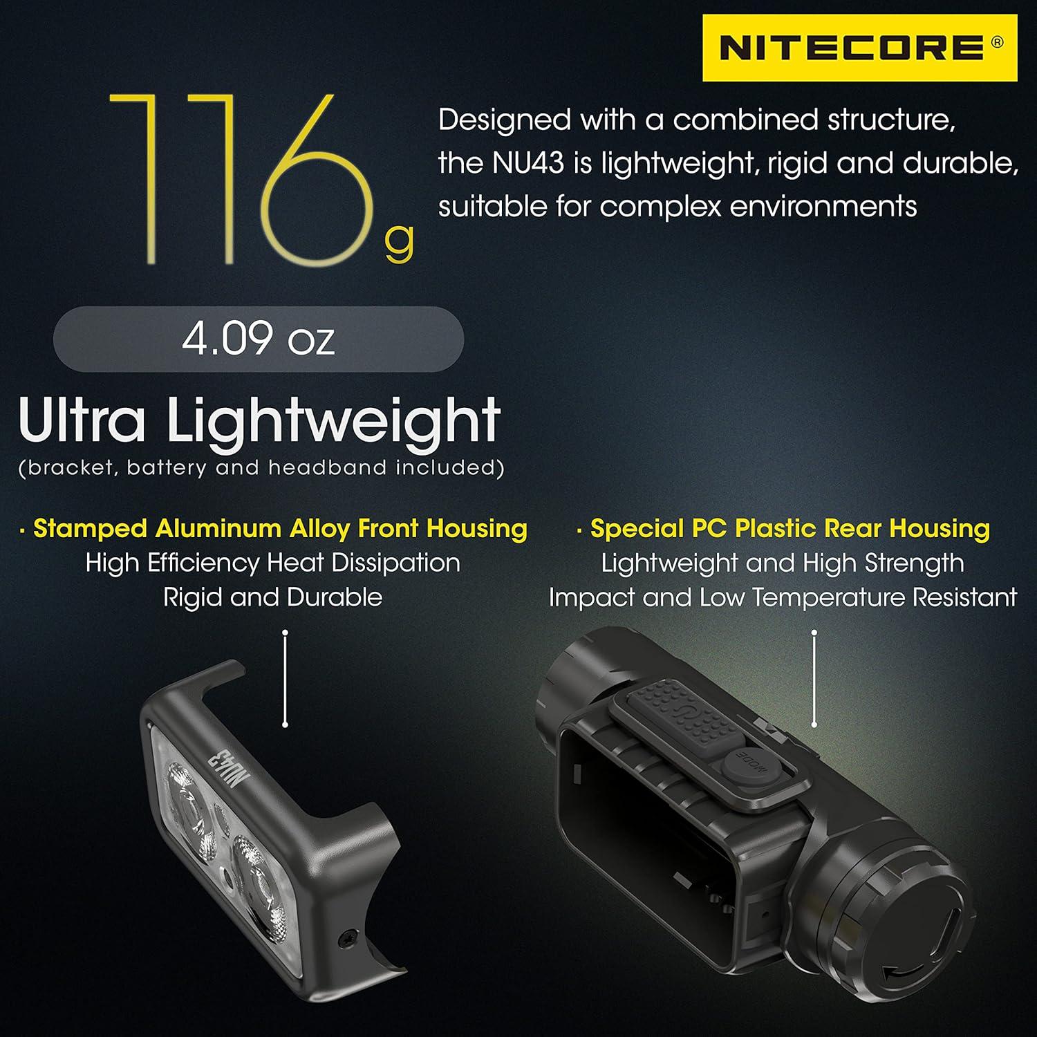 Linterna Frontal Nitecore NU43 1400 Lúmenes Recargable USB-C