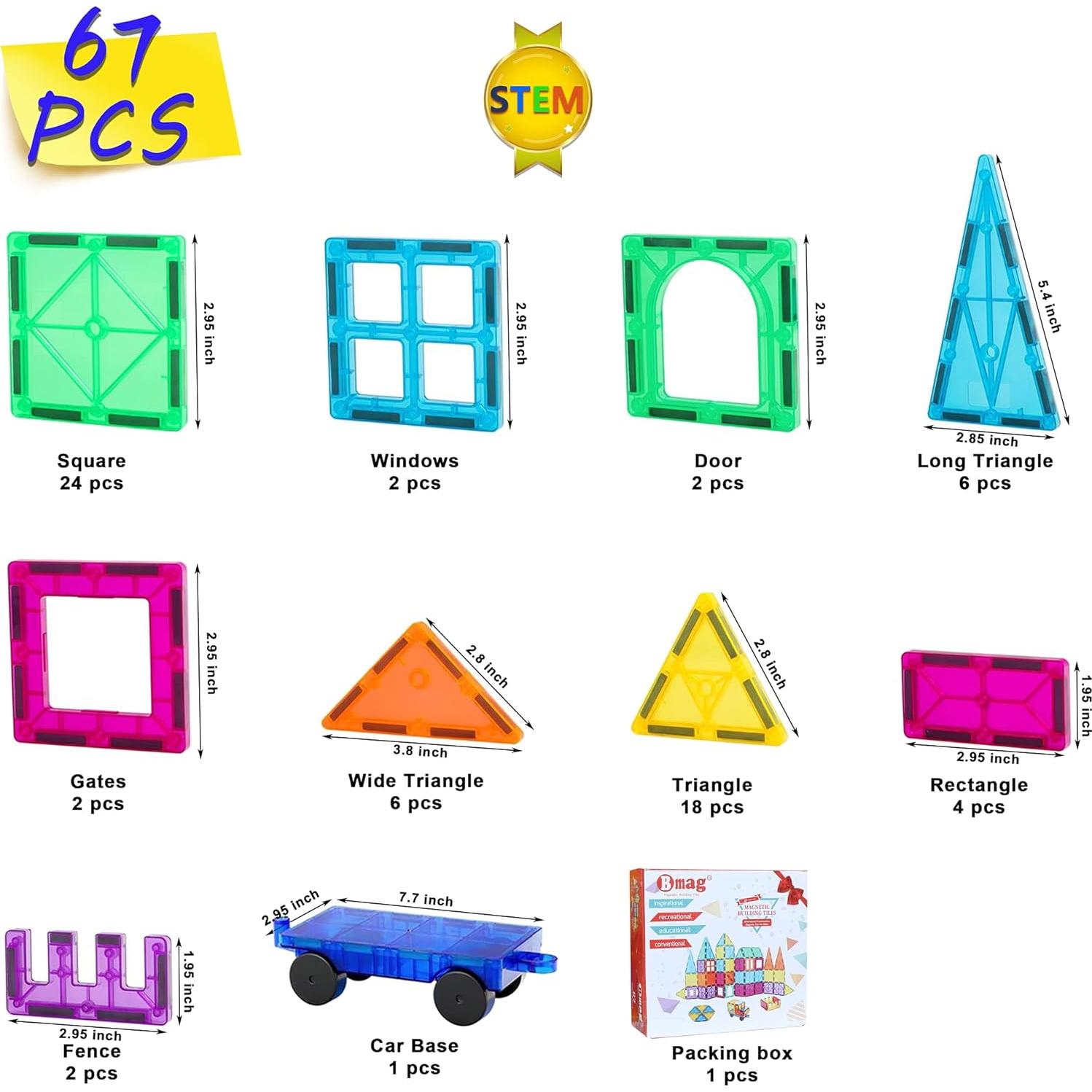 Bloques Magnéticos Bmag 67 Piezas Educativos para Niños