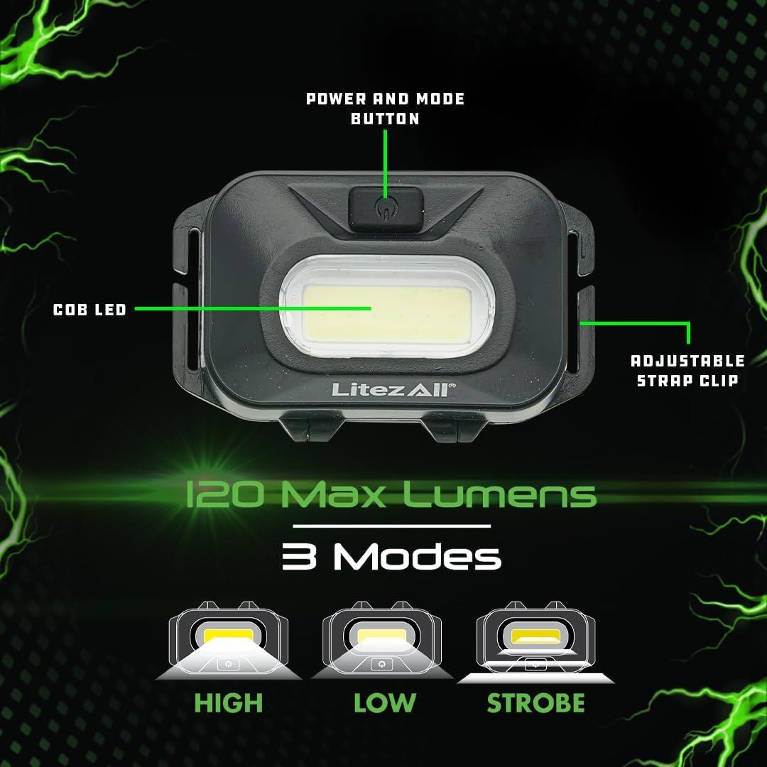 Linterna Frontal LED LitezAll 120 Lúmenes 2-Pack Resistente