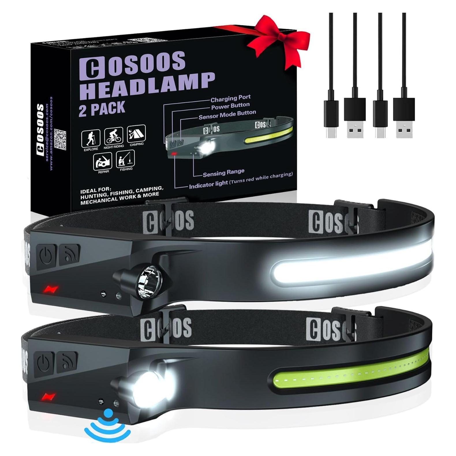 Linterna Frontal LED COSOOS 1000 Lúmenes Recargable 2 Unidades