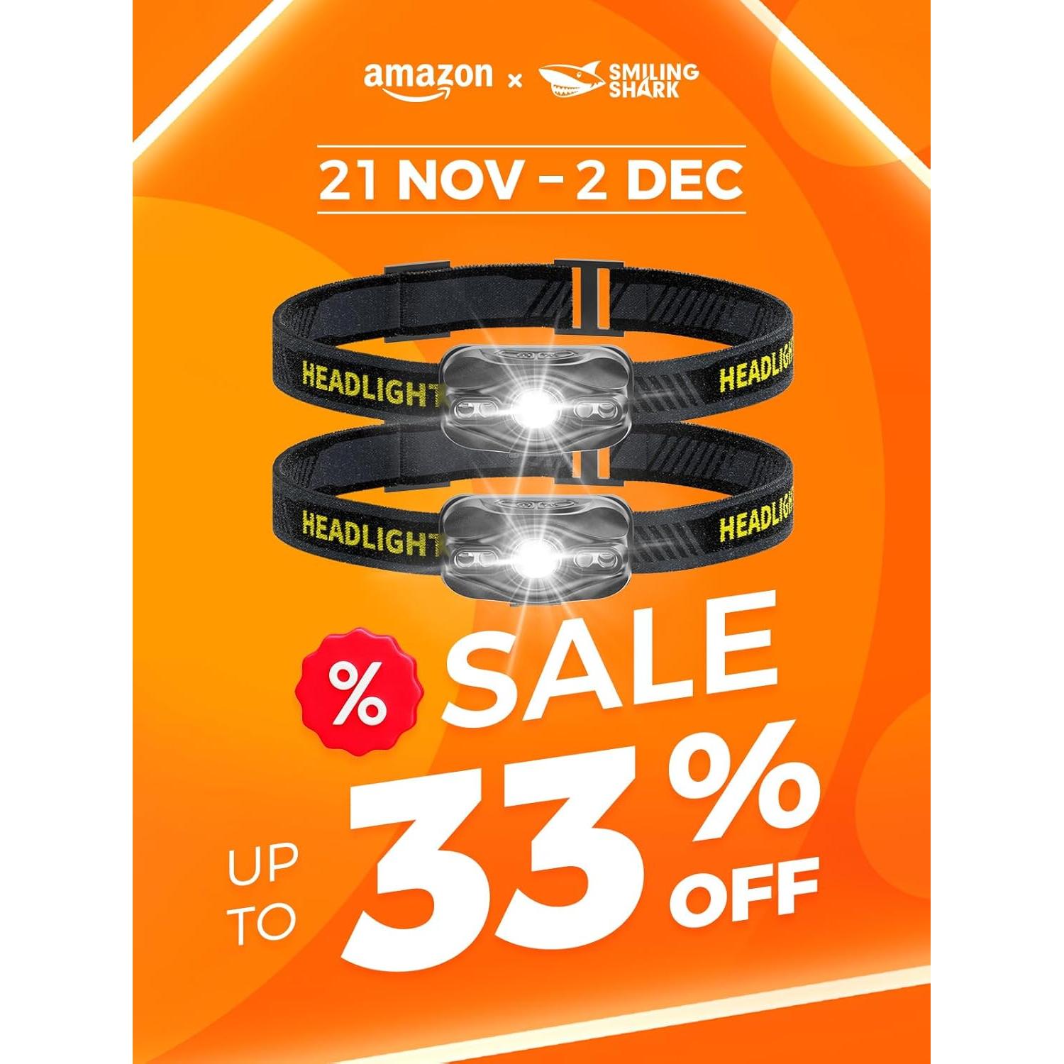 Linterna Frontal Smiling Shark LED Recargable 2 Pack