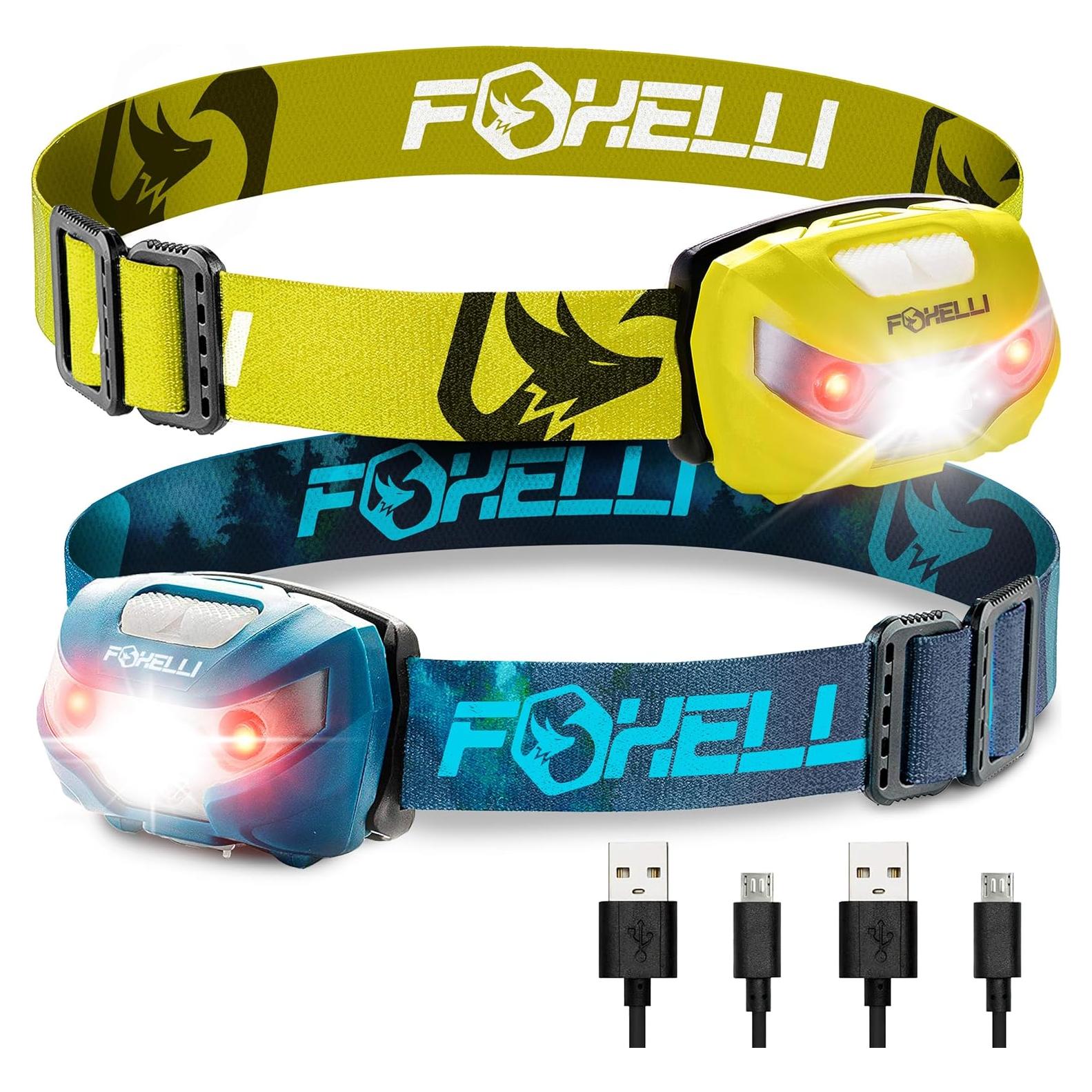 Paquete de 2 Linternas Frontales Recargables Foxelli - 160 Lúmenes