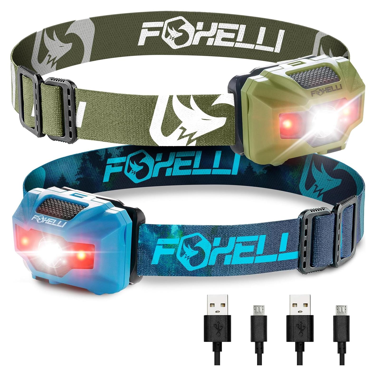 Paquete de 2 Linternas Frontales LED Foxelli Recargables 180 Lúmenes