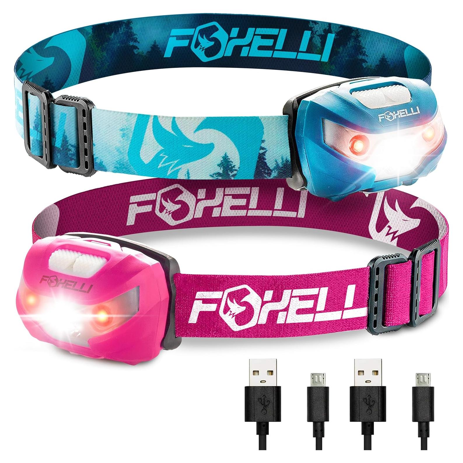 Paquete de 2 Linternas Frontales Recargables Foxelli LED