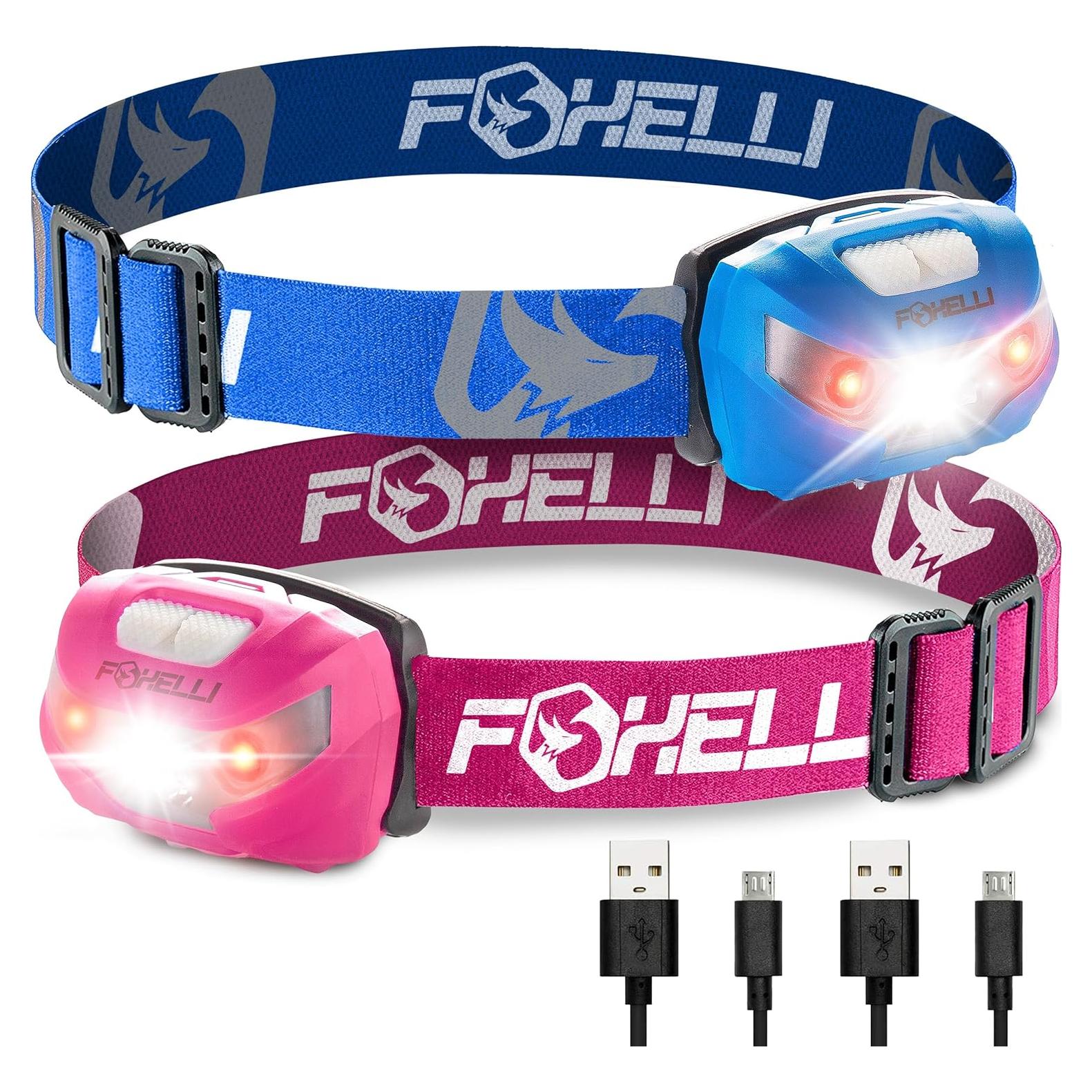 Paquete de 2 Linternas Frontales Recargables Foxelli - LED 160 Lúmenes