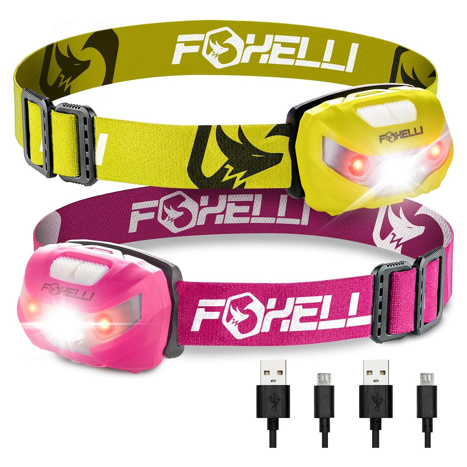 Paquete de 2 Linternas Frontales Recargables Foxelli - LED 160 Lúmenes