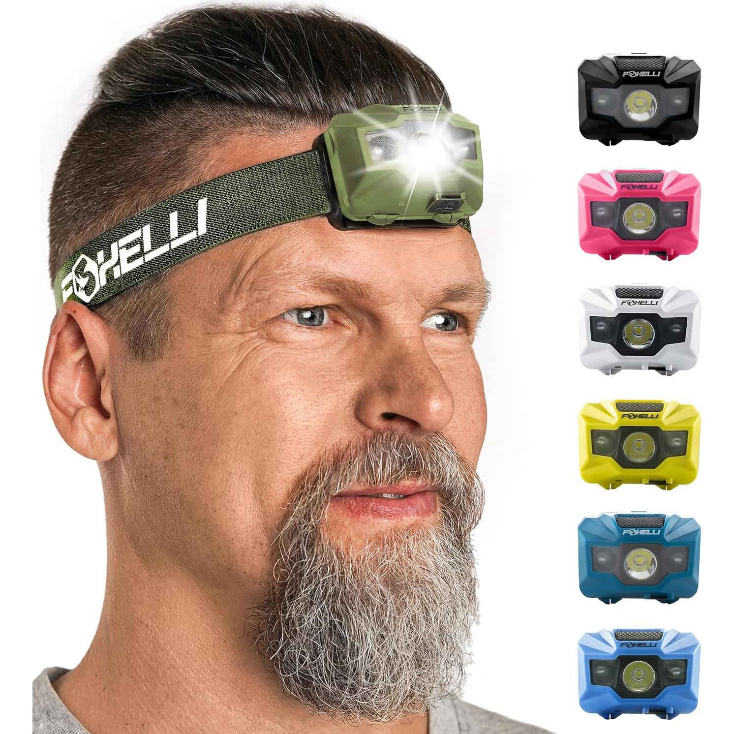Paquete de 2 Linternas Frontales LED Foxelli - Caqui y Rosa