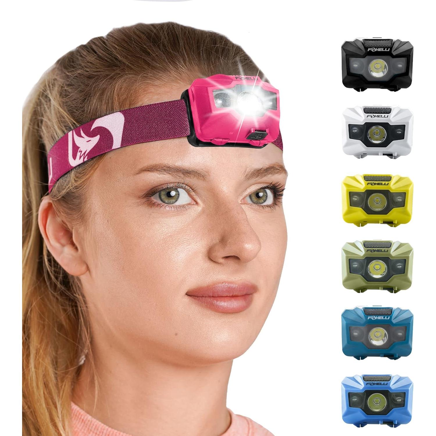 Paquete de 2 Linternas Frontales LED Foxelli - Caqui y Rosa