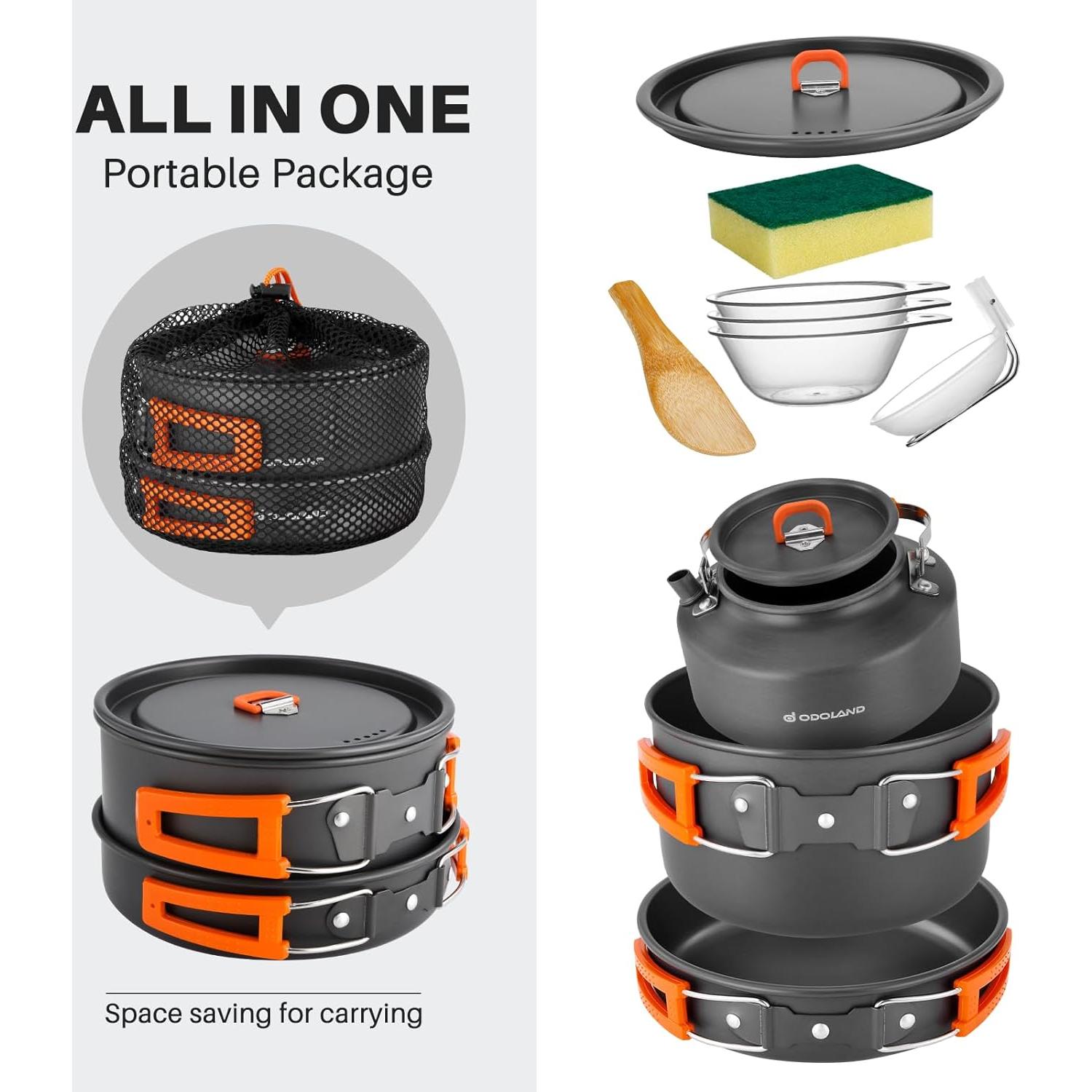 Odoland Bundle - 2 Items 10pcs Camping Cookware and Camping Cookware Set